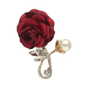 Imagem de Broche de Cristal e Pérola Rosa Vermelha - Moda Feminina para Festas e
