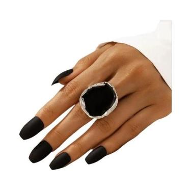 Imagem de Anel Grande De Pedra Preta Boêmia Em Metal Para Homens E Mulheres, Joi