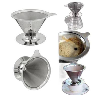 Imagem de Kit 5 Filtro Café Coador Inox 103 Reutilizável Peneira Dupla