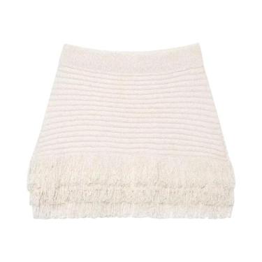 Imagem de Conjunto De Jaqueta De Malha Com Lapela E Saia Mini Com Franjas Para O