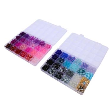 Imagem de Asixxsix Kit para confecção de pulseiras com 1190 peças de miçangas de vidro de 15 mm, 48 cores de miçangas de cristal, 2 caixas de redondas, ideal para iniciantes (Tipo 1)