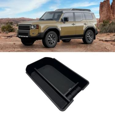 Imagem de REPOYUL Organizador de console central de carro compatível com Prado 2024, caixa de armazenamento de bandeja de controle central com almofada de borracha e recipiente de moedas
