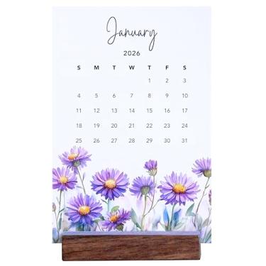 Imagem de Calendário mensal de mesa de escritório 2026 - flores silvestres - estilo aquarela - suporte de madeira - cartões de 10 x 15 cm - decoração minimalista para casa (flores silvestres)