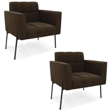 Imagem de Poltrona Para Sala Pé Metal Preto Kit 2 Ana Suede Marrom - Ibiza