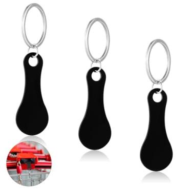 Imagem de Molain Chaveiro de 3 peças, chaveiro de aço inoxidável, porta-chaves de liga portátil, porta-chaves para carrinho de compras de supermercado (preto)