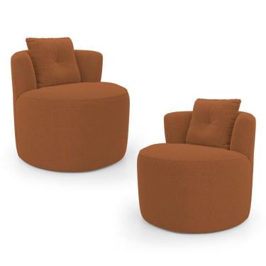 Imagem de Kit 02 Poltronas Orgânicas Living Bob Com 01 Almofada Bouclê Terracota - Desk Design