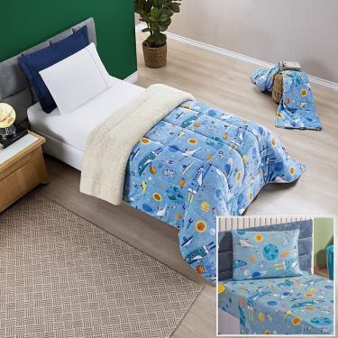 Imagem de Kit Coberdrom + Jogo De Cama Bouti Kids Solteiro 04 Peças 100% Poliéster - Astronauta