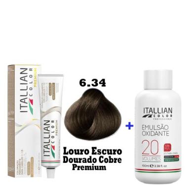 Imagem de Kit Coloração Itallian Premium 60g Louro Escuro Dourado Cobre 6.34 + E
