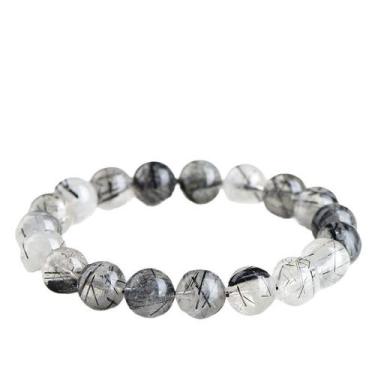 Imagem de Pulseira de quartzo rutilado preto natural de 8 mm com miçangas redond