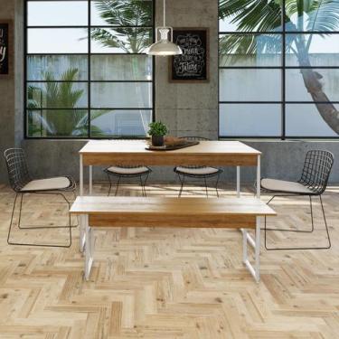 Imagem de Mesa de Jantar C/01 Banco Tub 135cm Est.Branca - Metalig