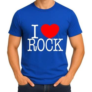 Imagem de Camisa Camiseta de Algodão Masculina Feminina Unissex  I Love Rock  Eu