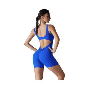 Imagem de Macacão Esportivo Feminino Com Costas Em V E Franzido, Sem Mangas, Par