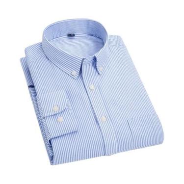 Imagem de Camisa Oxford Masculina Slim Fit De Manga Longa Sem Amassar Para Prima