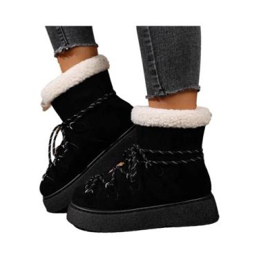 Imagem de Botas De Inverno Femininas Em Suede Com Solado Grosso Antiderrapante B