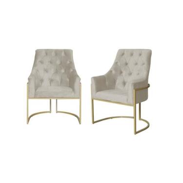 Imagem de Kit 2 Poltronas Decorativa Vick Suede Bege Base Dourada Ms Decor - Man