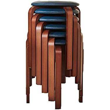 Imagem de KRASS Pacote com 6 banquetas de cadeira de jantar de madeira maciça banqueta redonda pode ser empilhada mesa de jantar pequena banco ou jantar/cozinha/casa, azul, colecionador88