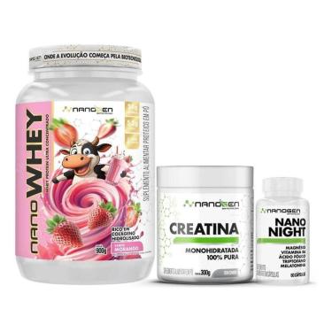 Imagem de Combo Nutrição Completa Nanogen Whey Protein Creatina Nano Night Nanogen Biotecnology-Unissex