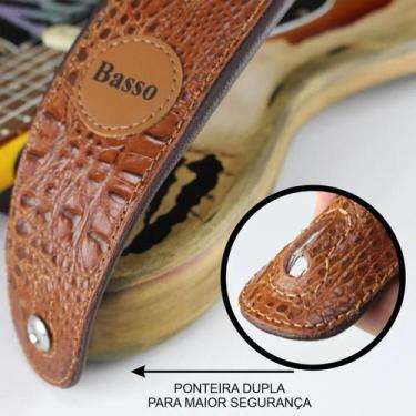 Imagem de Correia Guitarra Violão Baixo Basso Couro Crocodilo Marrom VTSL58