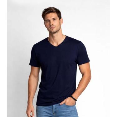 Imagem de Camiseta Masculina Básica Com Gola Em V Select Azul, M, Azul