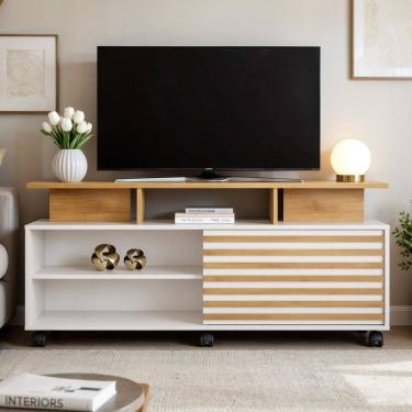 Imagem de Rack para Tv de até 55 Polegadas 1 Porta de Correr Star Off White/Cinamomo