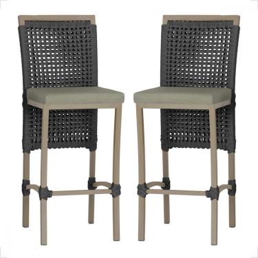 Imagem de 2 Banqueta Em Alumínio Roma Fendi Corda Náutica Tecido 8 Preto