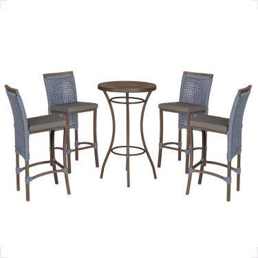 Imagem de Mesa Bistro E 4 Banquetas Roma Marrom Corda Náutica 11 Prata