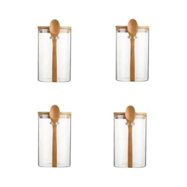 Imagem de Pote De Vidro Transparente De 280ml Com Tampa De Bambu Selada E Colher