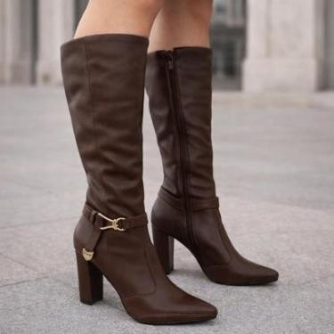 Imagem de Bota Feminina de Couro Original Cano Alto e Salto Grosso Alto Ramarim 2615104-Feminino
