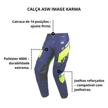 Imagem de Calça Motocross Cross ASW Image Karma Azul Trilha Moto, Azul Amarelo, 