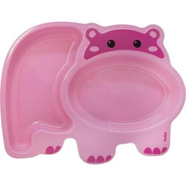 Imagem de Pratinho com Divisória Buba Infantil Bebê Rosa Azul, HIPOPÓTAMO ROSA