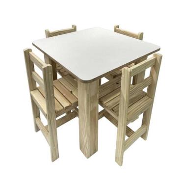 Imagem de Mesa Infantil 4 Cadeiras Criança Pedagógica Madeira Camaleão, Madeira 