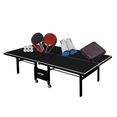 Imagem de MESA PING PONG MDF 18mm 1084 PRETA KLOPF + 2 Kits c/ Estojo + Rede Retrátil + Capa Fechada