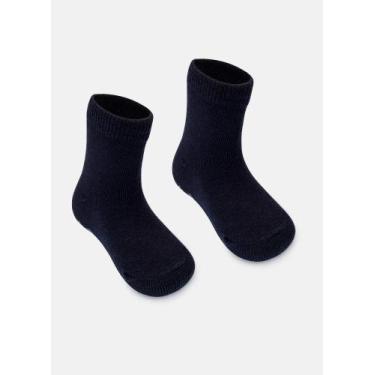 Imagem de Meia Soquete Puket Bebê Antiderrapante Lisa Pink e Azul Marinho 15 a 1