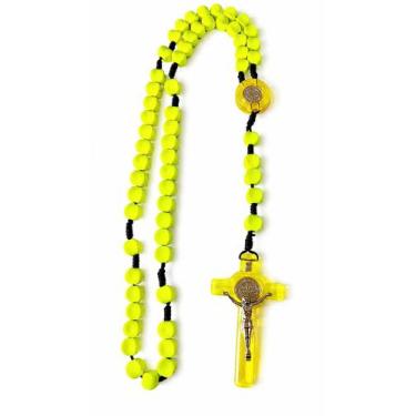 Imagem de Terço de São Bento Quadrada 10mm Amarelo Fluorescente - Outros