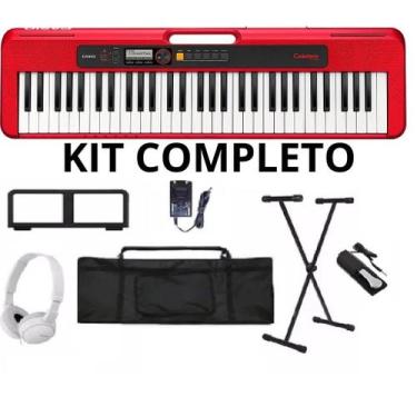 Imagem de Kit Teclado Musical Casio Cts 200 Vermelho PEDAL CAPA FONE SUPORTE X