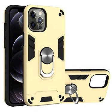 Imagem de Capa de celular Para iPhone 12 Pro Max Case, capa à prova de choque militar com suporte de montagem de carro magnético Kickstand para iPhone 12 Pro Max Protector Case (Color : Gold)