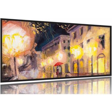 Imagem de Quadro Paisagem Praça Luzes Estilo Leonid Afremov 130x60 Moldura Preta 2x2