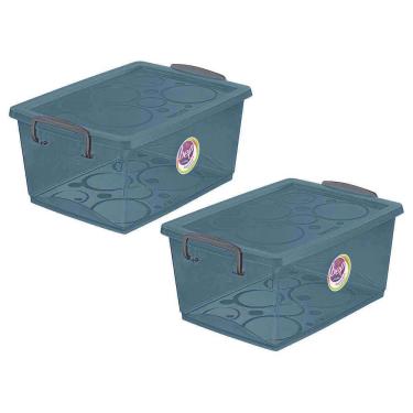 Imagem de Kit 2 Caixa Organizadora com Trava 15 Litros Cinza Ordene