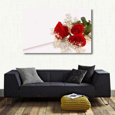 Imagem de Quadro decorativo Flores Rosas com Tela em Tecido