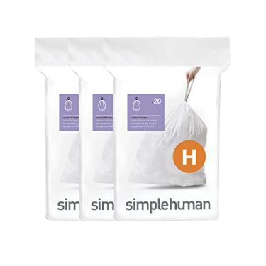 Imagem de simplehuman Código H 60 unidades, pacote de dispensador forros de ajuste personalizado, sacos de lixo com cordão, 30-35 litros, branco