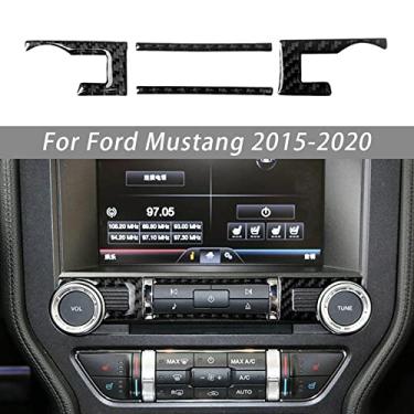 Imagem de FINMOKAL 4X Fibra De Carbono Console Central Cd Painel Guarnição Cobertura Fit Para Ford Mustang 2015-2019 Preto, Fibra De Carbono