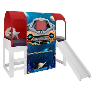 Imagem de Cama Infantil Joy com Escorregador e Dossel Barraca Space 21A Vermelho - Pura Magia