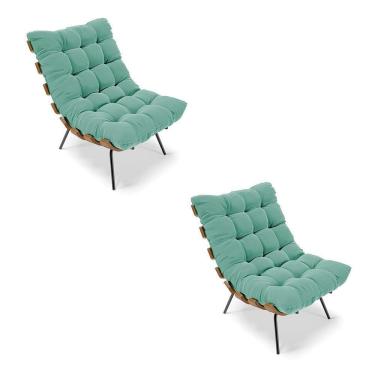 Imagem de Kit 02 Poltronas Costela Suede Azul Turquesa