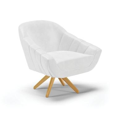 Imagem de Poltrona Giratória Corano Branco Base Madeira Ma30