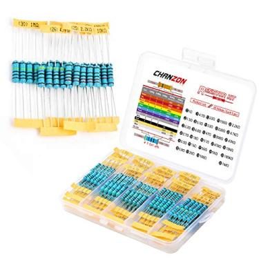 Imagem de Chanzon 150 peças 1R-1MR Ω ohm 30 valores, filme de metal, kit de resistores fixos, 2 W ± 1% de tolerância 0,01 MF através de resistores de furo, sortimento de limitação de corrente Rohs certificado