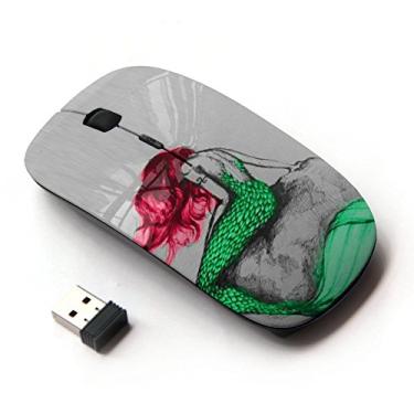 Imagem de KawaiiMouse [Mouse óptico sem fio 2,4 G] cauda de cabelo vermelho sereia cauda oceano conto de fadas