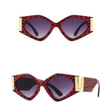 Imagem de Óculos de Sol Feminino Armação Geométrica Retro Luxo Grande Armação Quadrada Irregular Óculos de Sol Feminino Vermelho Oculos De Sol,C3 vermelho leopardo cinza,UV400