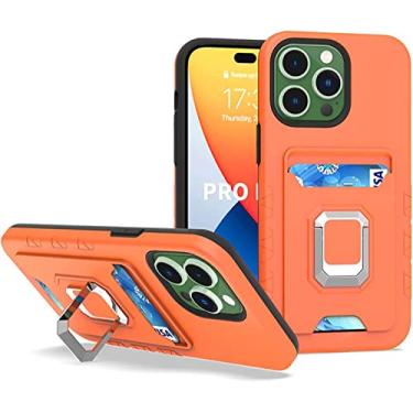 Imagem de FULNES Capa para iPhone 14/14 Plus/14 Pro/14 Pro Max, capa de silicone de couro nobuck magnético, capa de telefone à prova de choque TPU macio fino com suporte de cartão (cor: laranja, tamanho: 14 6,1 polegadas)