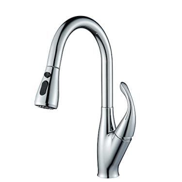 Imagem de Torneira de cozinha retrátil preta Torneira de cozinha retrátil preta Montagem em convés Torneiras de níquel escovado Torneira misturadora de água, cor cromada, tamanho único