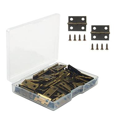 Imagem de VIPMOON 50 dobradiças pequenas para caixa de madeira, mini dobradiças marrons de 18 x 15 mm com 200 parafusos, dobradiças de caixa de joias retrô, dobradiças dobráveis, dobradiças de hardware para
